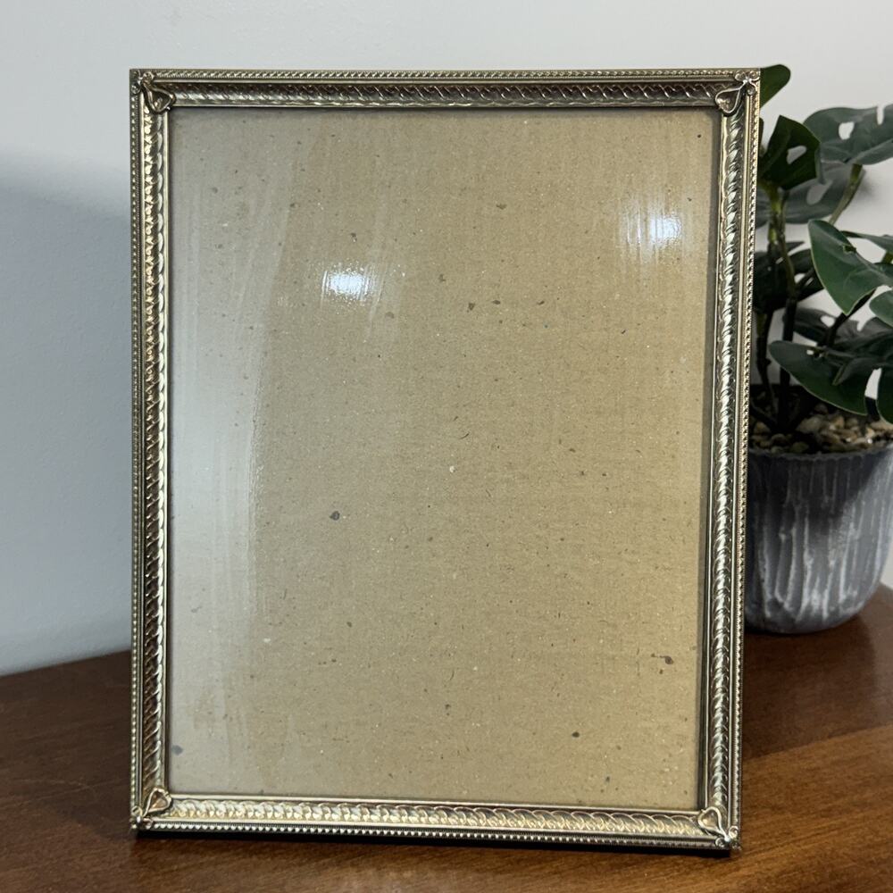 Vintage Gold Tone Ornate Picture Frame 8x10 Photo Easel Back Tabletop Brass